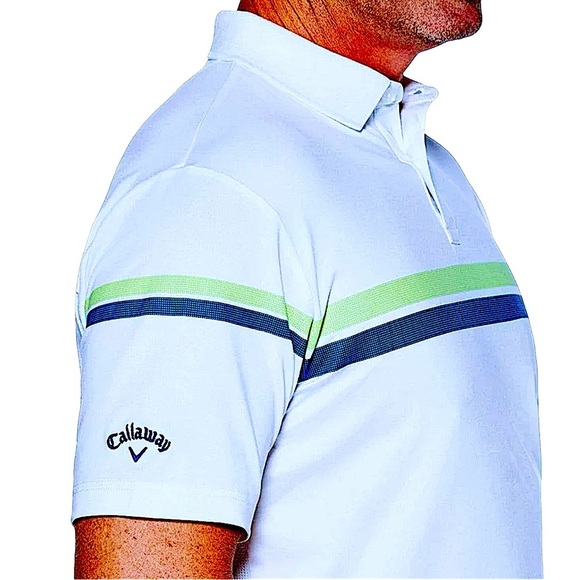 Callaway Golf Performance Polo Men Opti Dri Shirt Breathable Stripe White Blue S - Picture 2 of 16